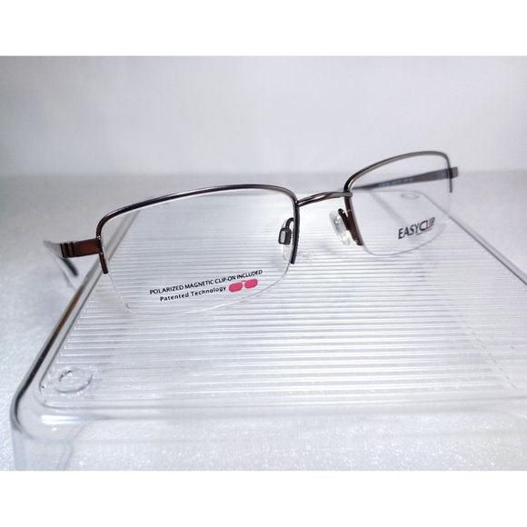 EasyClip Polarized Clip-on 1/2 Rim Eyeglasses Iridescent Bronze Silver 52-19-140 - Picture 4 of 15